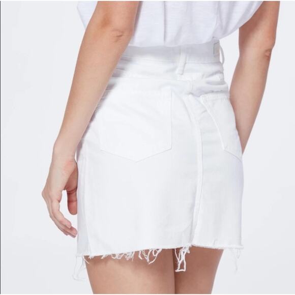 Paige Denim Aideen Skirt SZ 30 White Jean Cotton Lyocell Distress Raw Hem Button - Picture 3 of 16